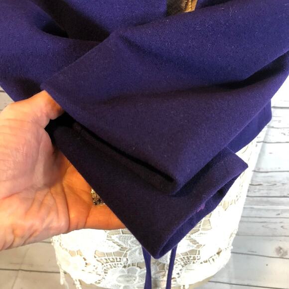American Vintage fitted purple wool blazer gold accent open front size 4 - Picture 9 of 12